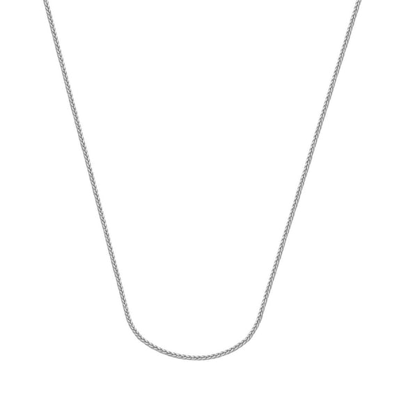 14k White Gold 1mm Hollow Square Wheat Chain Necklace 4.5mm Spring Ring Closure - 18 Inch