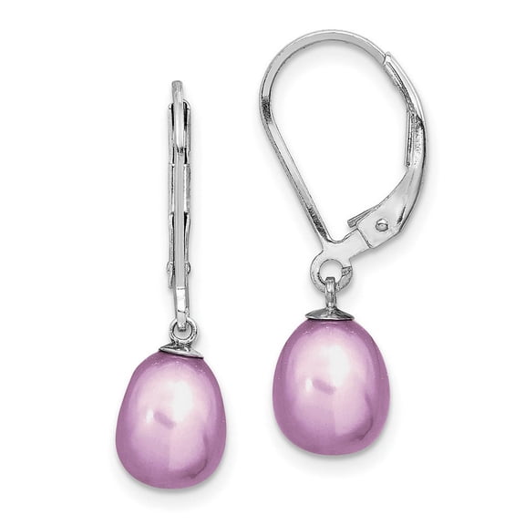 TheJewelryHut Designer Sterling Silver Rhodium-plated 7-8mm Purple FWC Pearl Leverback Earrings