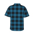 thumbnail image 4 of Xecao Blue Black Plaid print Hawaiian shirt - a stylish short-sleeve button-down for men, perfect for casual beach and tropical outings., 4 of 9