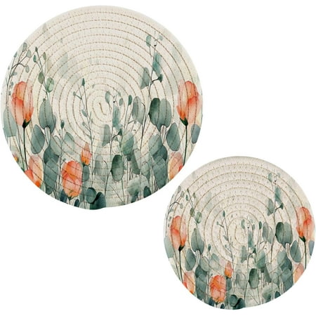 

Tangkunup Watercolor Leaves Trivets Pot Holders Set of 2 Decoration Potholders for Kitchens Pure Cotton Thread Weave Trivets Hot Pads for Kitchens Coasters Placemats Spoon Rest for Cooking