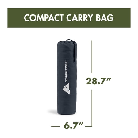 OZARK TRAIL SELF-INFLATING CAMP PAD WITH PILLOW – GREY, ADULT, 78″ L X 25″ W X 2″ H