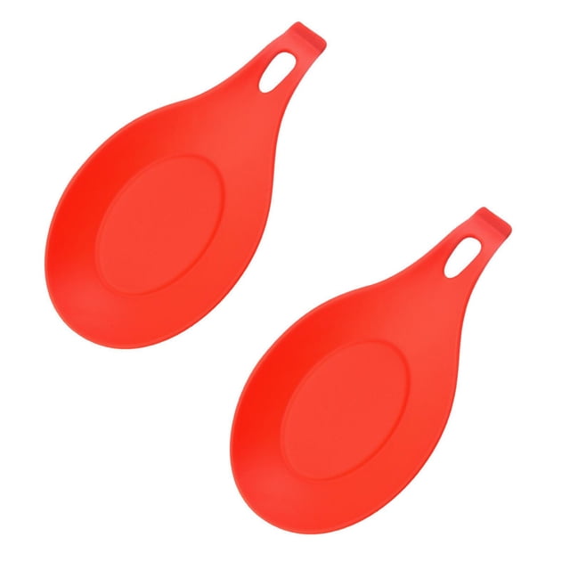 Oleegame 2PC Spoon And Lid Rest Silicone Spoon Mat Kitchen Mat Shelf Mat Heat Insulation Silicone Spoon Holder For Stove Top Red