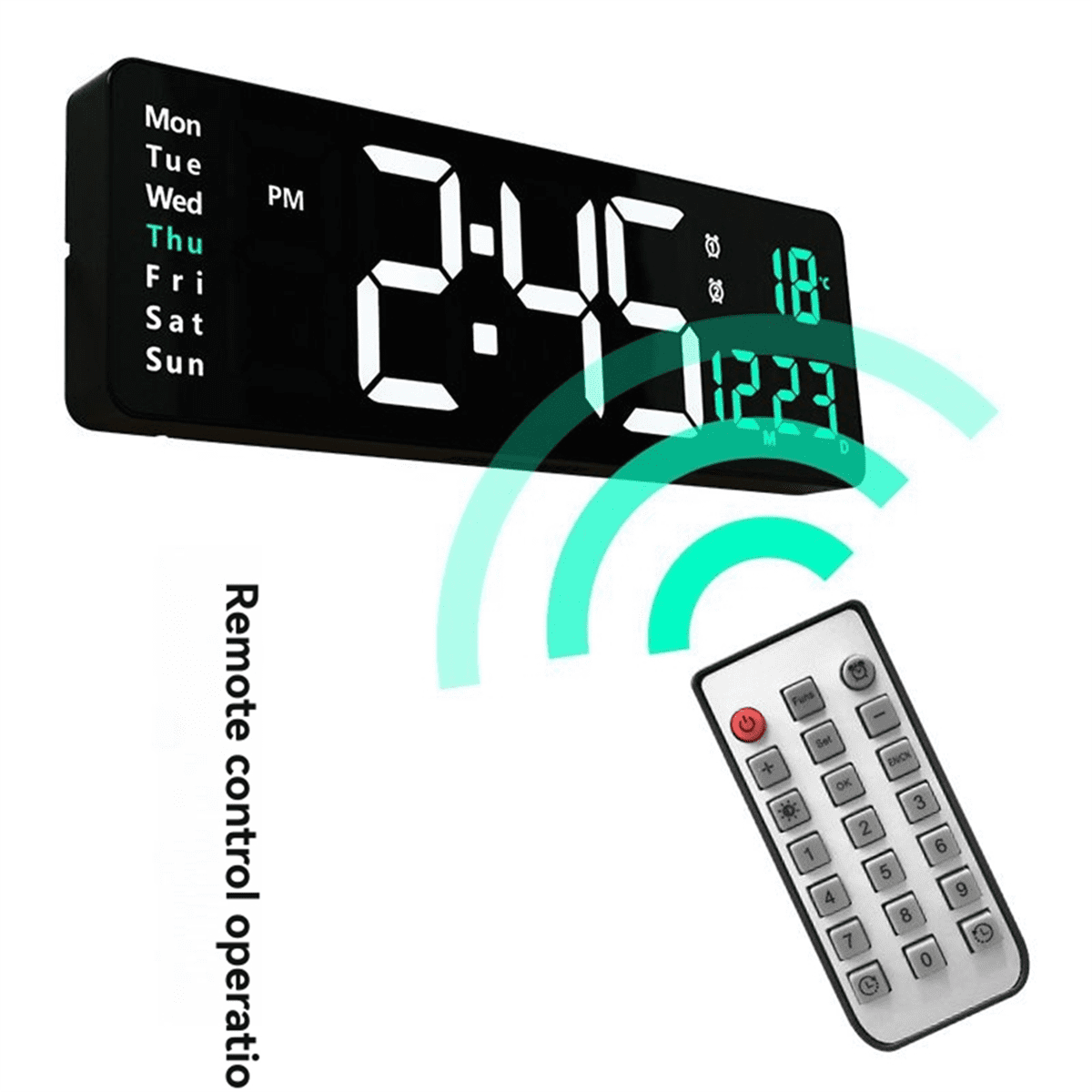 Grande Horloge Murale Numérique LED 17,2 Pouces - Avec Télécommande - Minuterie - Rouge