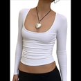 thumbnail image 3 of Camisas de Larga para Mujer, Tops Cortos, Moda de Otoño 2025, Cuello Cuadrado, Camisetas Básicas para Salir, Ropa Y2K M, 3 of 7