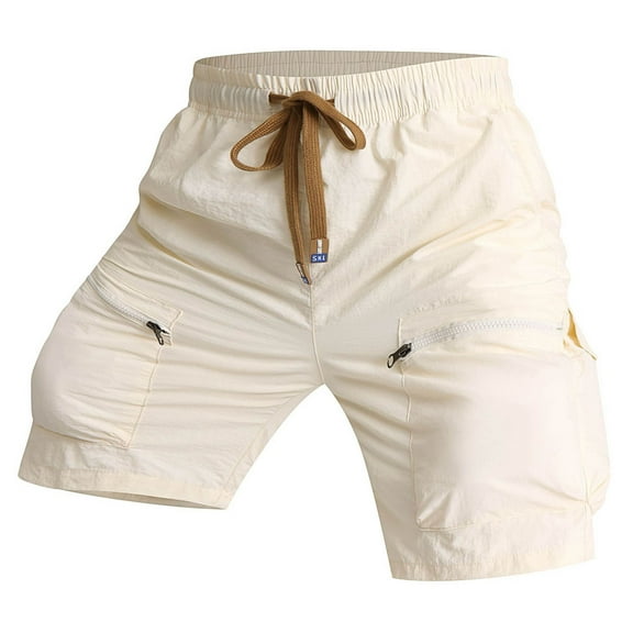 MIXUE Mens Shorts Summer Solid Color Loose Quick Drying Work Outdoor Pocket Casual Beach Trousers Mens Workout Shorts Sportwear,Beige,XXXXL