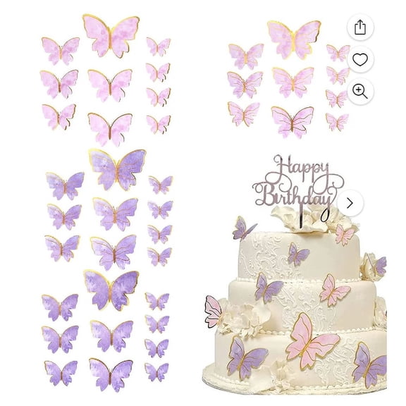 CoreLiving 40Pcs 3D Butterfly Decorations, Pastel Birthday Cake Toppers and Cupcake Toppers, Rainbow Wall Stickers for Party and Wedding Decor