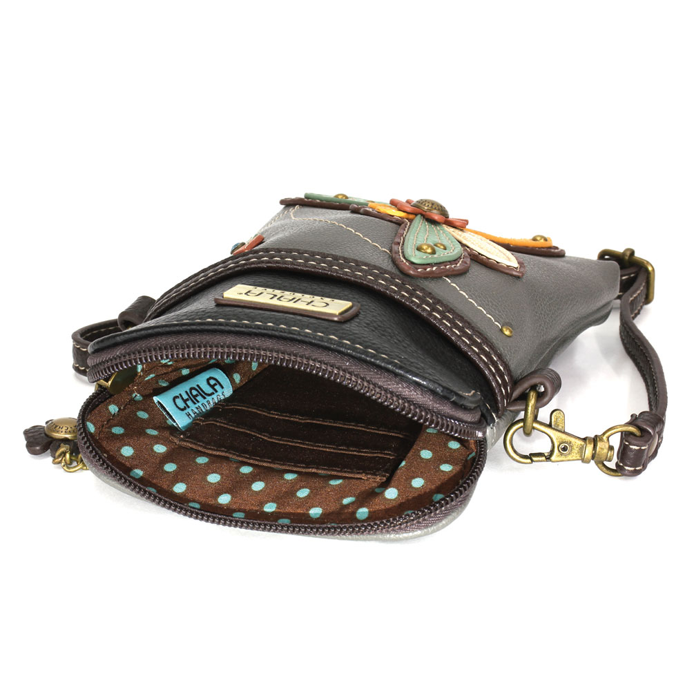 Chala Women's Adjustable Strap Fabric Lining PU Leather Crossbody Purse, Grey