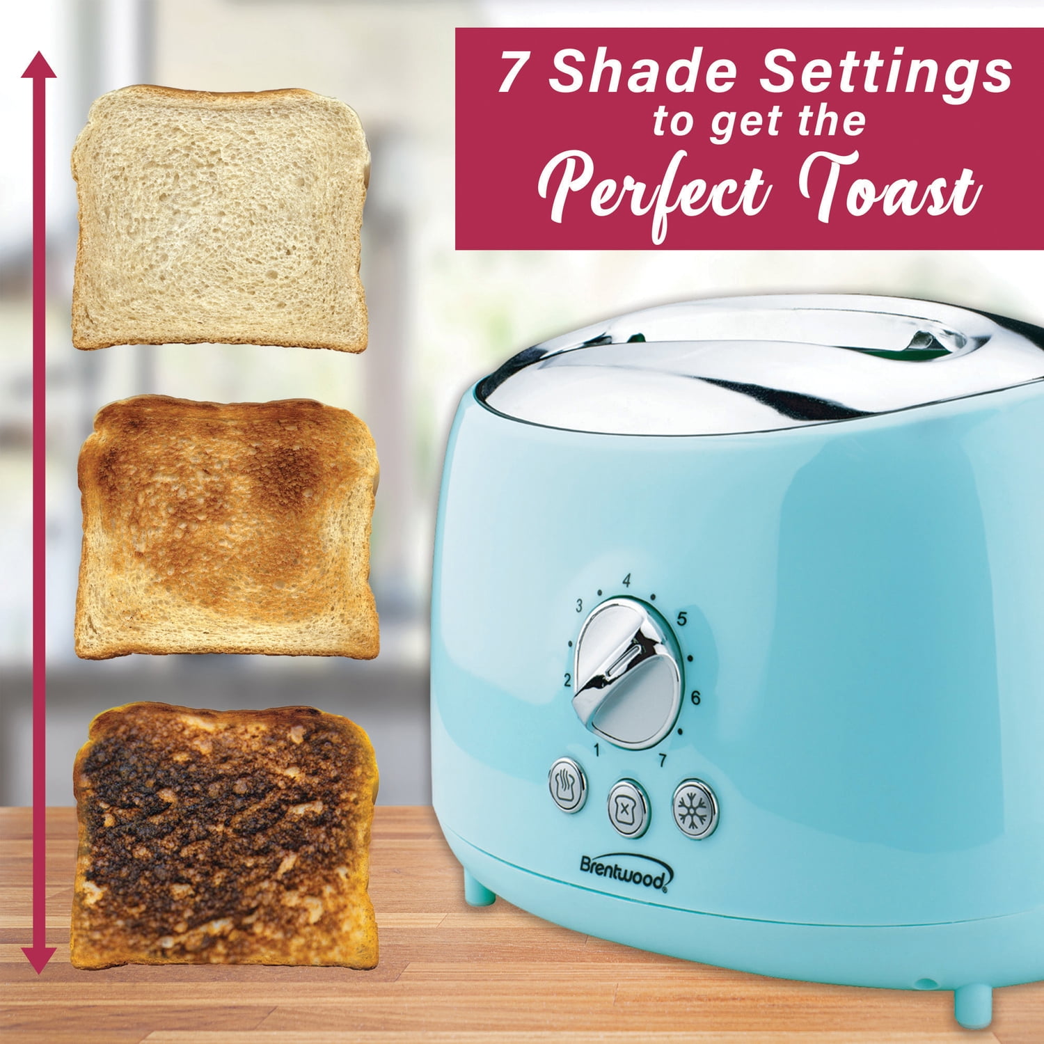 Brentwood 2-Slice Retro Toaster, Blue, Extra Wide Slots
