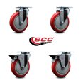thumbnail image 2 of 5 Inch Red Poly Wheel Swivel Top Plate Caster Set with 2 Posi Brakes SCC, 2 of 2