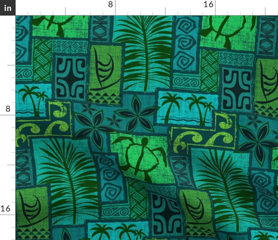 Roostery Polynesian Paradise Vintage Retro Tropical Hawaii Ocean Tiki Toile by Spoonflower