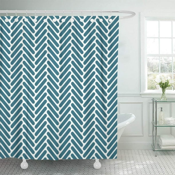 YUSDECOR Blue Zigzag Classic Herringbone Pattern in Teal and Chevron Bathroom  Decor Bath Shower Curtain 66x72 inch 