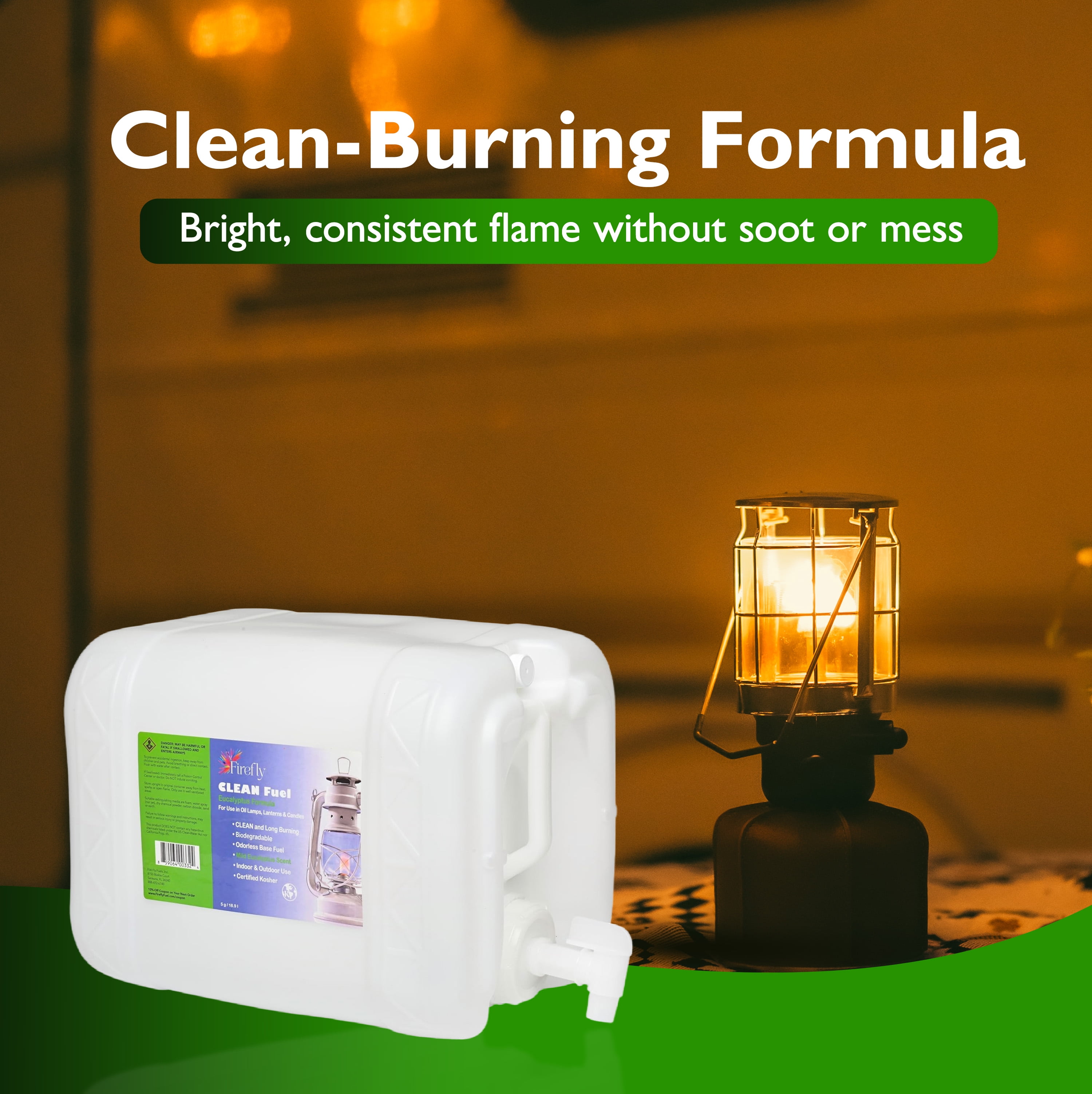 Firefly Fuel Eucalyptus Clean Fuel Lamp Oil, Smokeless & Virtually Odorless, Longer Burning, 5 Gallons