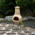 thumbnail image 3 of Outdoor Clay Chiminea Fireplace Sun Design Wood Burning Fire Pit with Sturdy Metal Stand, Barbecue, Cocktail Party, Cozy Nights Fire Pit, Terra Cotta, 3 of 7