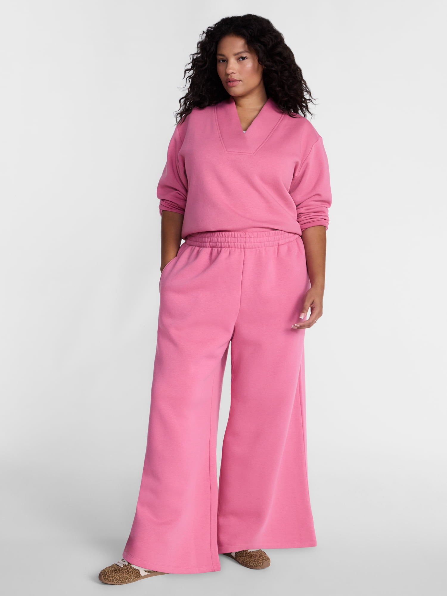 Terra & Sky Women's Plus Fleece Wide Leg Sweatpants, Sizes 0X-5X