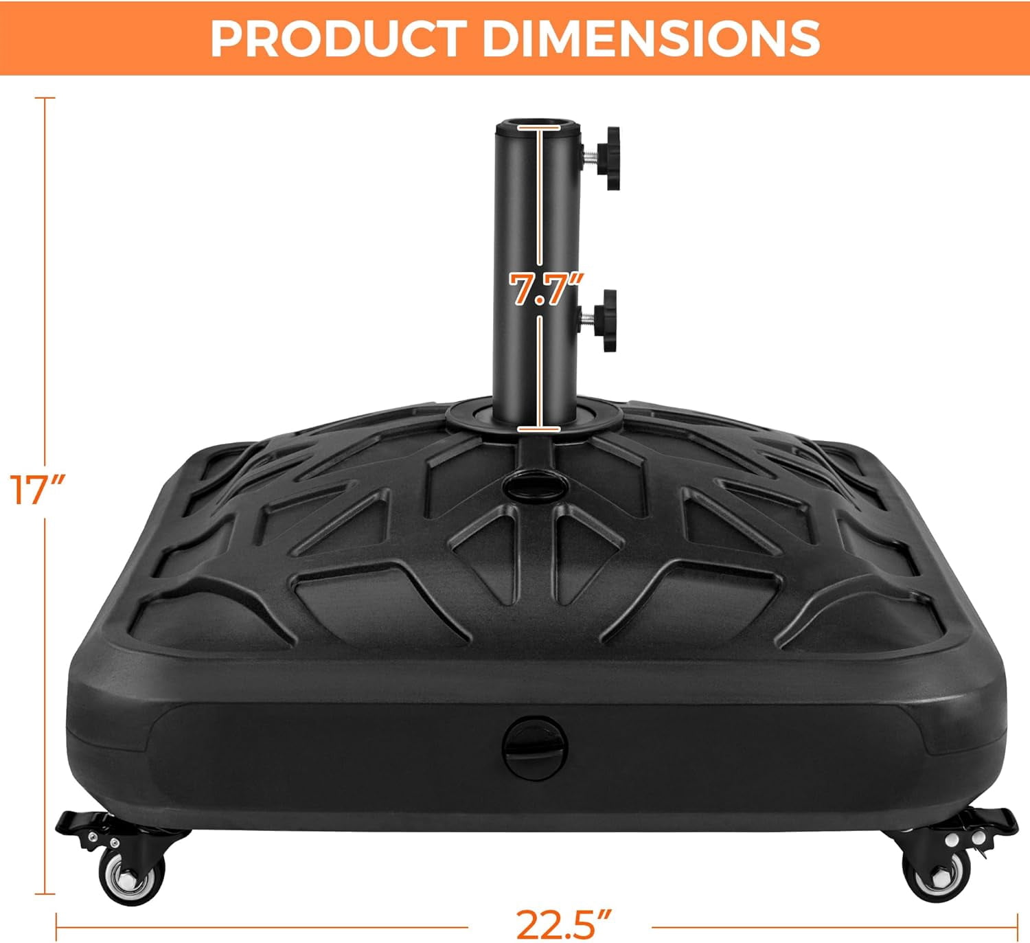 WJSP Fillable Mobile Umbrella Base Black Checkered 22.24x22.24x16.93in Heavy Duty 4 Wheels 4 Locks 123lb Capacity for Patio Deck Poolside Garden