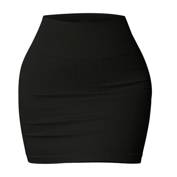 URTERYSER Women's Basic Elastic High Waist Bodycon Pencil Skirt Casual Ribbed Knit Short Skirt Fashion Streetwear Black