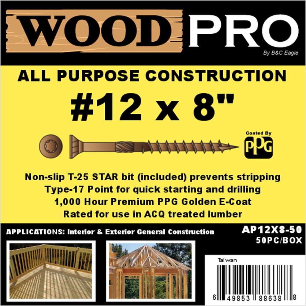 Woodpro (50) #12 X 8 In. All Purpose Wood Screws