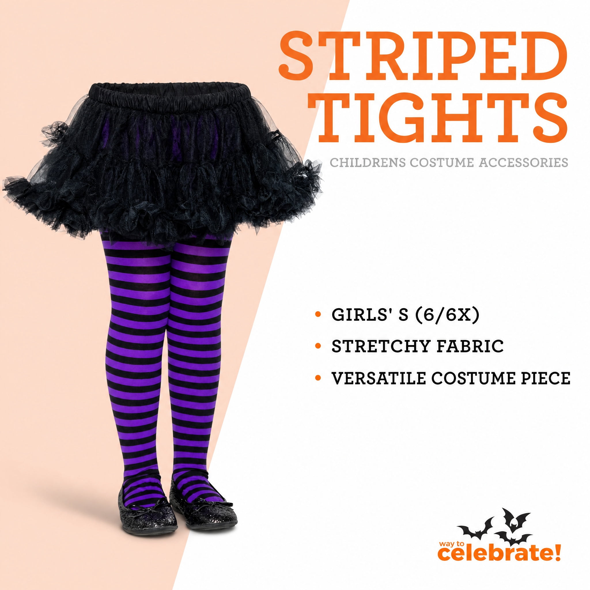 Striped Tights Costume Accessory for Children, Black and Purple, S (6/6X), Halloween by Way To Celebrate