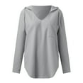 thumbnail image 4 of XDZJLR Hoodies For Women Trendy V Neck Long Sleeve Sweatshirt Drawstring Pullover Tops With Pocket Fashion Outwear Hoodie Grey M, 4 of 4