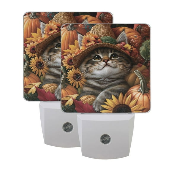 Cute Fall Cat LED Night Light with Smart Sensor Plug Into Wall Dusk to Dawn 2 packs