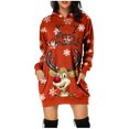 thumbnail image 1 of Robe de Noël Imprimée pour Femmes 2025, Chandail à Capuche à Manches Longues, Robe de Travail pour Femmes avec Poche, Robe à Capuche Décontractée, 1 of 6