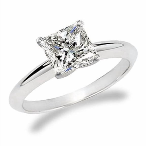 Houston Diamond District 1/2 Carat Princess Cut Diamond Solitaire Engagement Ring 14K White Gold (G-H, I2) Ideal Cut Size-3.5