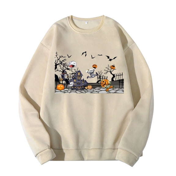 UPBEST Men's Hoodless Sweatshirts Crewneck 2024 New Fall Halloween Ghost Long Sleeved Autumn And Winter Outwear