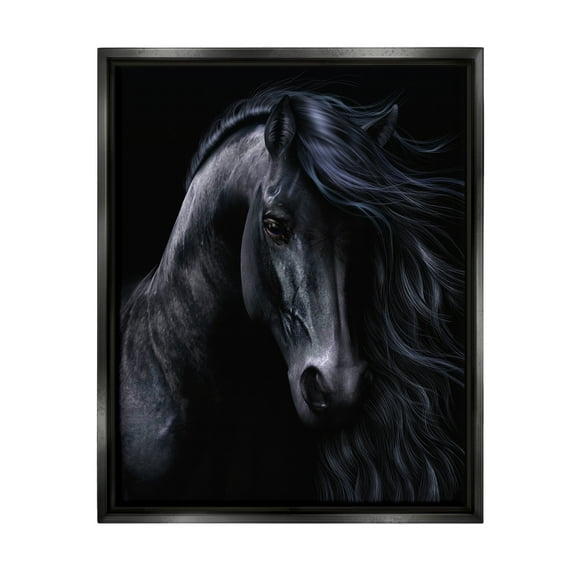 Stupell Industries Black Stallion Portrait Animals & Insects Photography Black Floater Framed Canvas Art Print Wall Art, 17 x 21