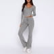 thumbnail image 2 of Conjunto de 2 piezas de manga larga para mujer: top con cuello en V y pantalones anchos, poliéster y spandex, tallas S-XL, 2 of 5