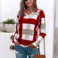 thumbnail image 2 of LYXSSBYX Women Long Sleeve Tops Hot Sale Clearance Fashion Women's Casual Lattice Printed Long Sleeve V-Neck Tunic Blouse Tops, 2 of 8