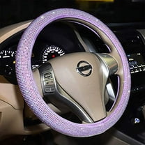 Car Fuzzy Bling Steering Wheel Cover for Women Purple, 15 Inch Universal with Colorful Diamonds Rhinestone Cute Accessories Crystal Anti-Slip Wheel Protectorer