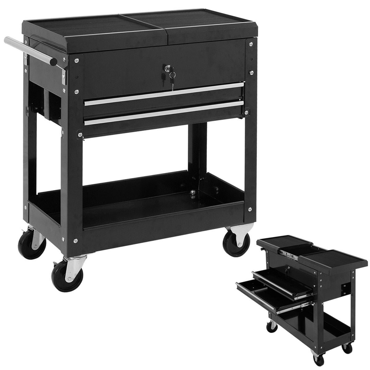 Black Goplus Service Tool Cart Tool Organizers Mobile Storage Cabinet Organizer Dollies 330 LBS Capacity 3-Tray Rolling Utility Cart Trolley with Drawer Industrial Commercial Service Cart