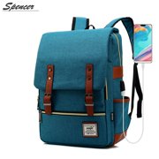 Spencer Canvas Laptop Backpack for Women Men - Shoulder Travel Daypack Anti-theft Satchel Rucksack Computer Bag with USB Charging Fit 16 Laptop