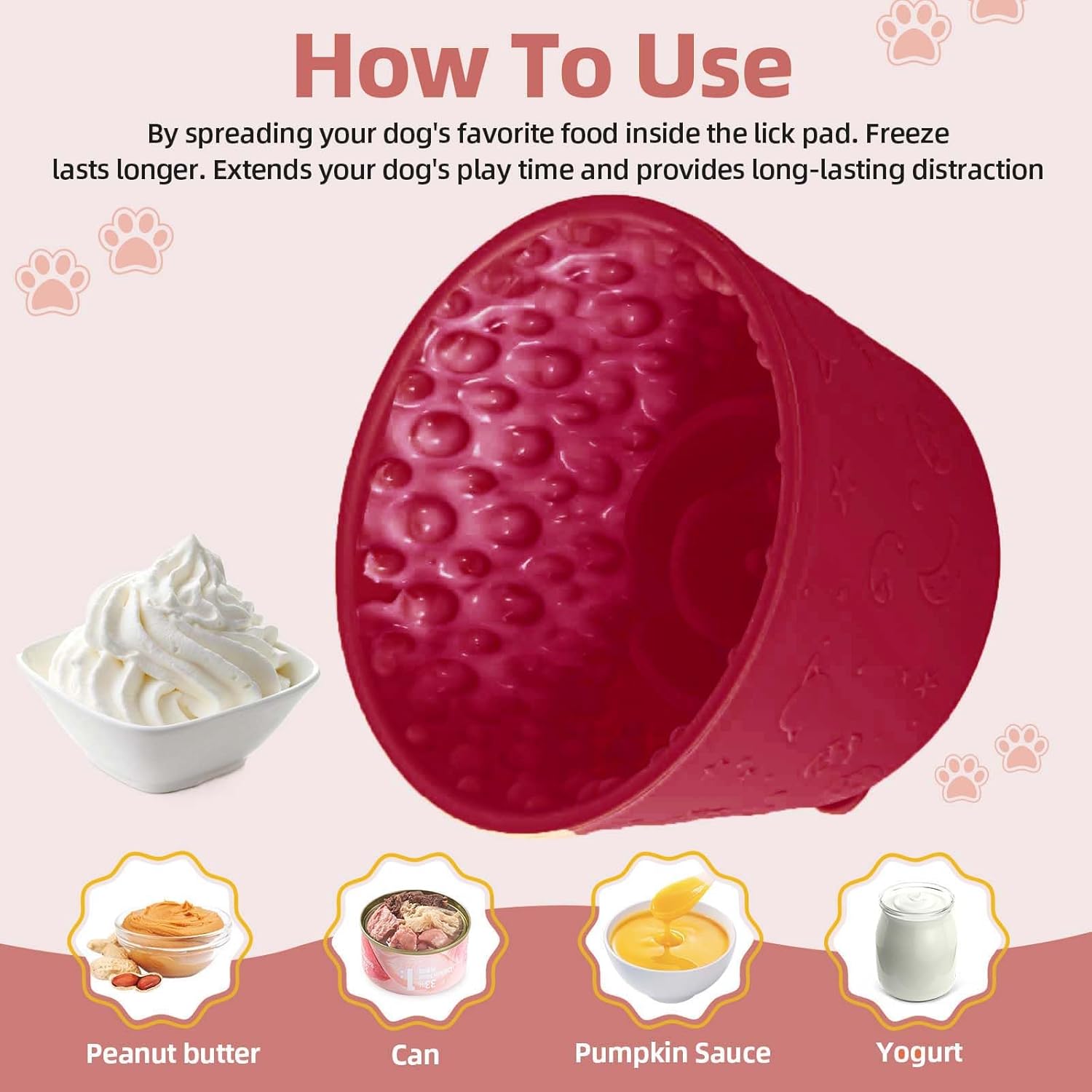 Dog Slow Feeder Lick Bowl, Non-Slip Dog Licking Treat Dispenser, Slow Feeder Bowls for Small Medium Large Breed Dogs, Anxiety Relief & Anti-Choking, BPA Free Silicone (Claret, 1.6 Cup)