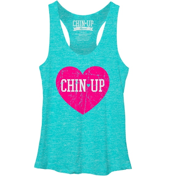 Women's CHIN UP Logo Heart Racerback Tank Top Tahiti Blue X Large