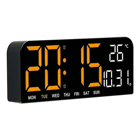 PEPWELL Dual-Use Wall/Desktop Digital Clock 10-Inch - Dual Alarm, Time/Temperature/Date Display, 4-Level Brightness, Auto Night Mode, Gift for Middle-Aged & Elderly/Home Decoration