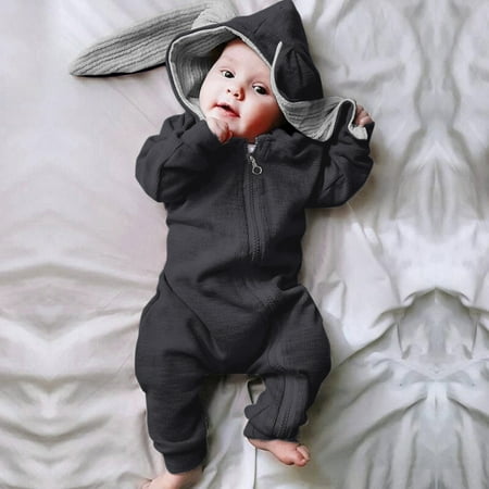 

DAETIROS Skin Friendly Baby Boy Solid Romper Hooded Comfy Jumpsuit Girls Trousers Black