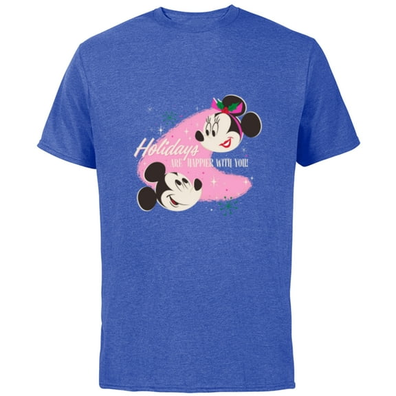Disney Mickey & Minnie Mouse Holidays are Happier With You - Short Sleeve Cotton T-Shirt for Adults - Customized-Royal Heather