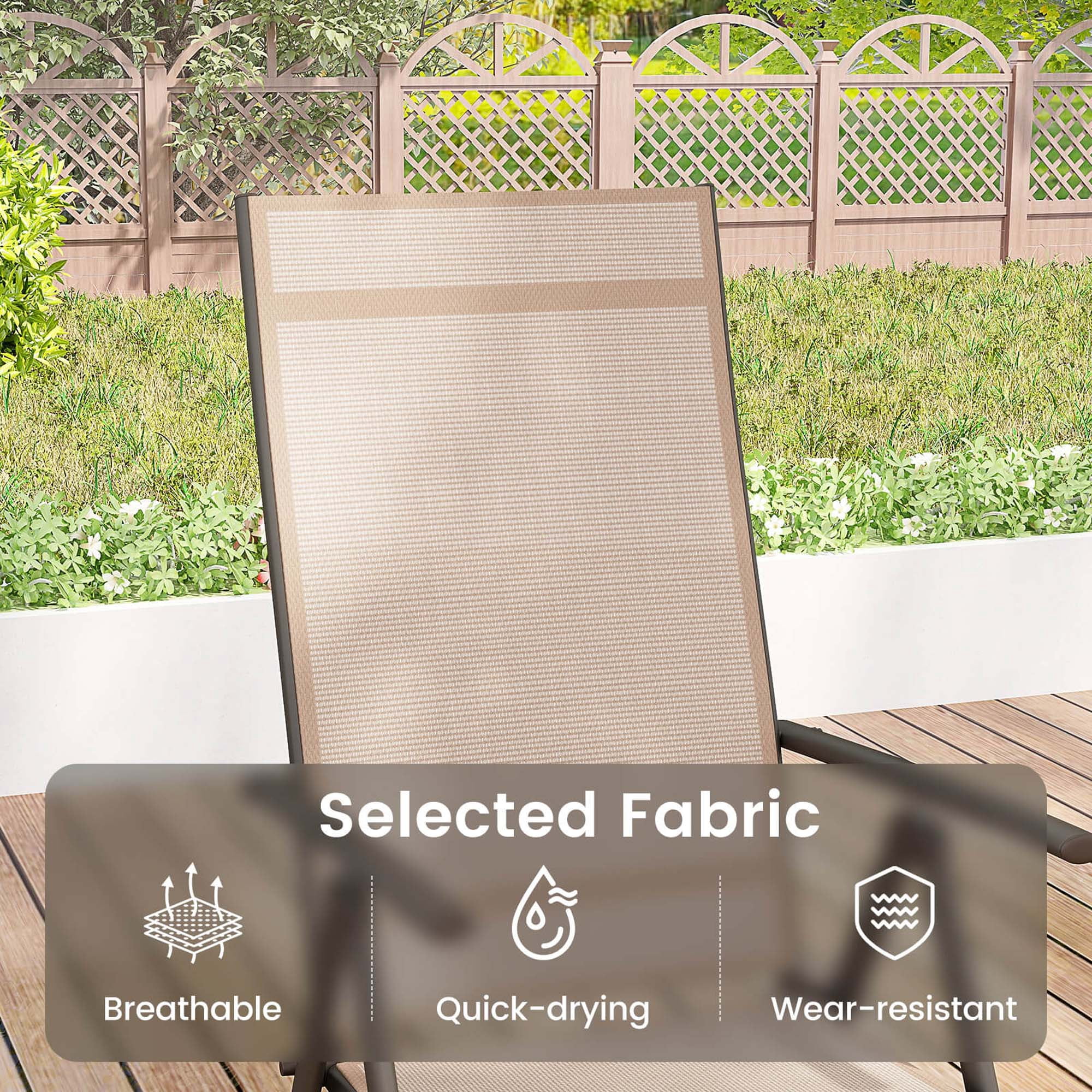 Costway 1 PCS Patio Folding Dining Chair with 7-Level Adjustable High Backrest for Garden Brown