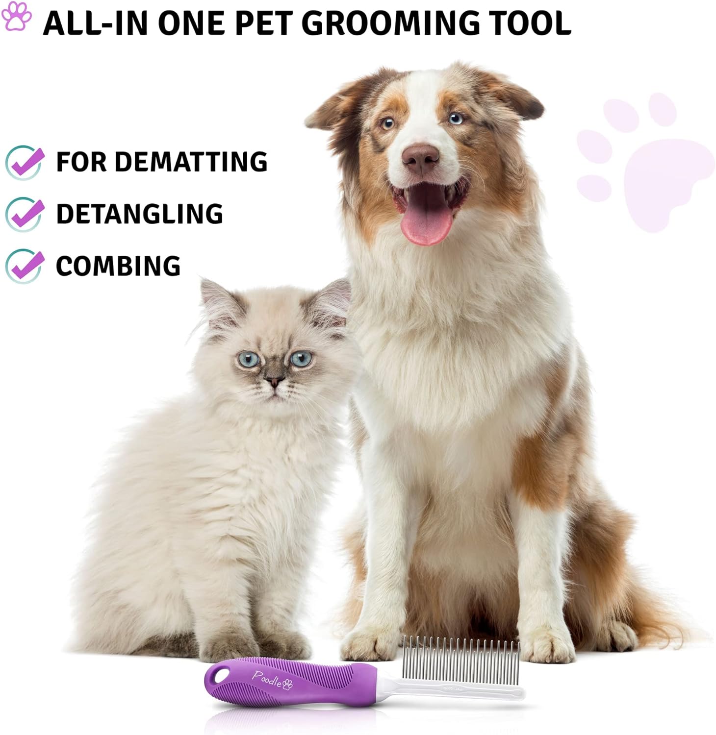 Poodle Pet 2-in-1 Stainless Steel Detangler Comb Cat & Dog Grooming Brush - image 9 of 9