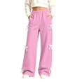 thumbnail image 2 of HAOTAGS Girls Wide Leg Sweatpants, Lace Trim Bow Casual Pants with Pockets, 2 of 7