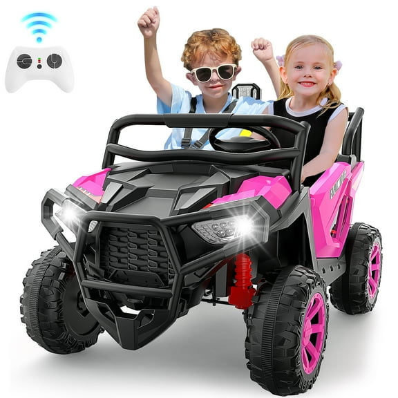 Farmdex 24V 2-Seater Ride on toys, Electric Car for Kids with Remote Control, 400W Powerful Ride on Cars, Ride on UTV w/ Bluetooth, MP3, Volume Control, Seat Belts, Spring Suspension, Rose Red