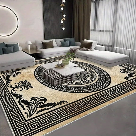1PC Greek Key Pattern Area Rug Partial Carpet, Lightweight Washable Easy-to-Tidy Carpet Mat Festival Gift, Suitable for Living Room, Bedroom, Dining Room, Office, Balcony, Room Accessones
