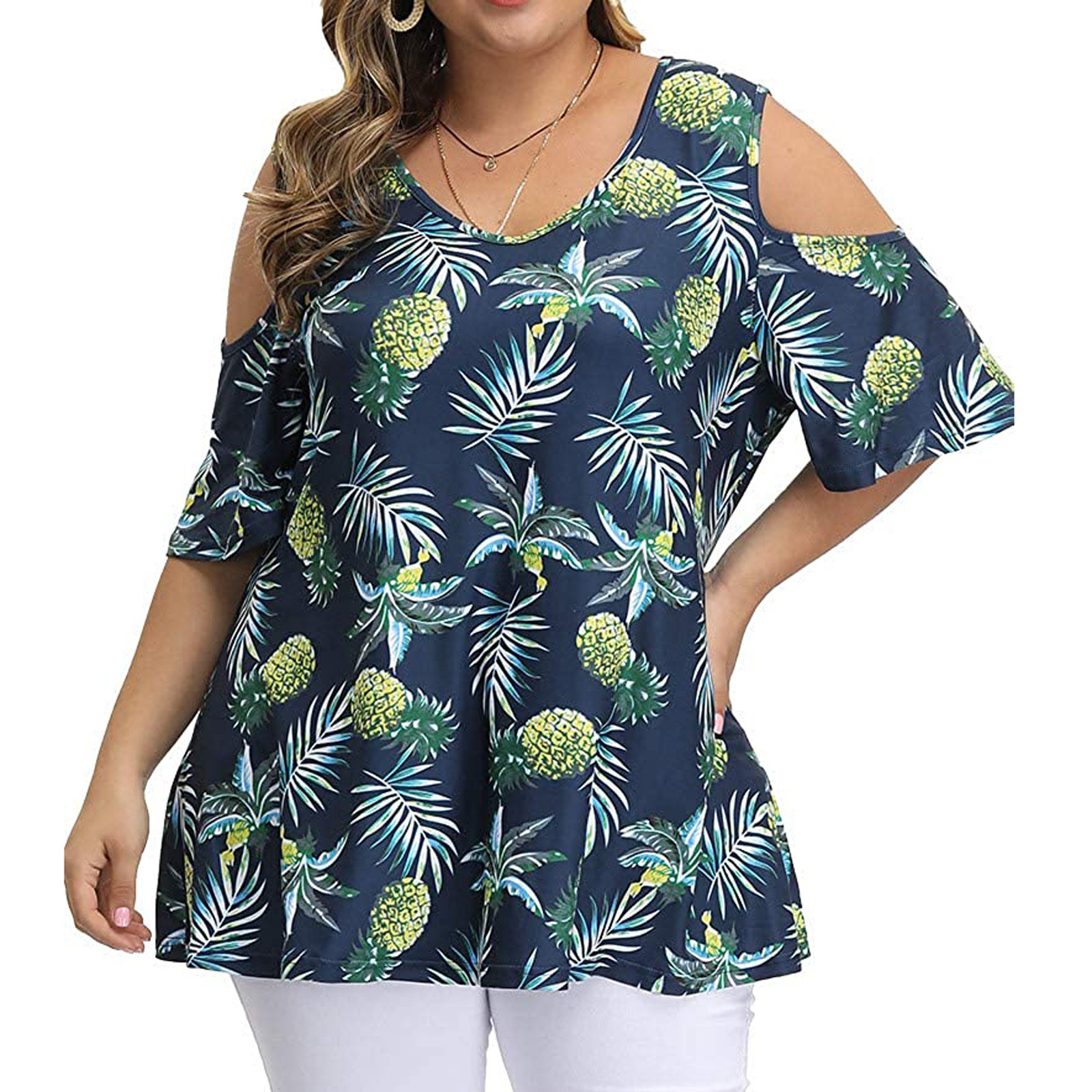 Plus Size Women Batwing Short Sleeve Tops Shirt Blouse Summer Ruffle Tee T-Shirt