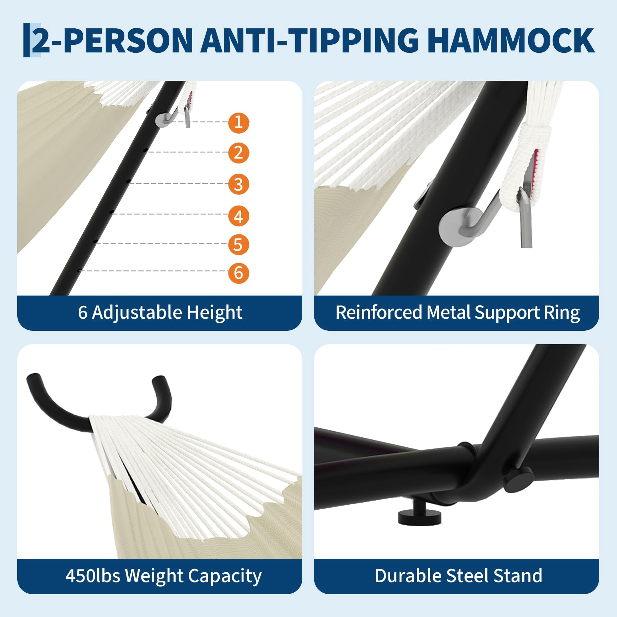 Portable Hammock with Stand, 500 lbs Capacity Hammock for Indoor & Outdoor Use, Includes Carry Bag & Adjustable Steel Frame(Beige)