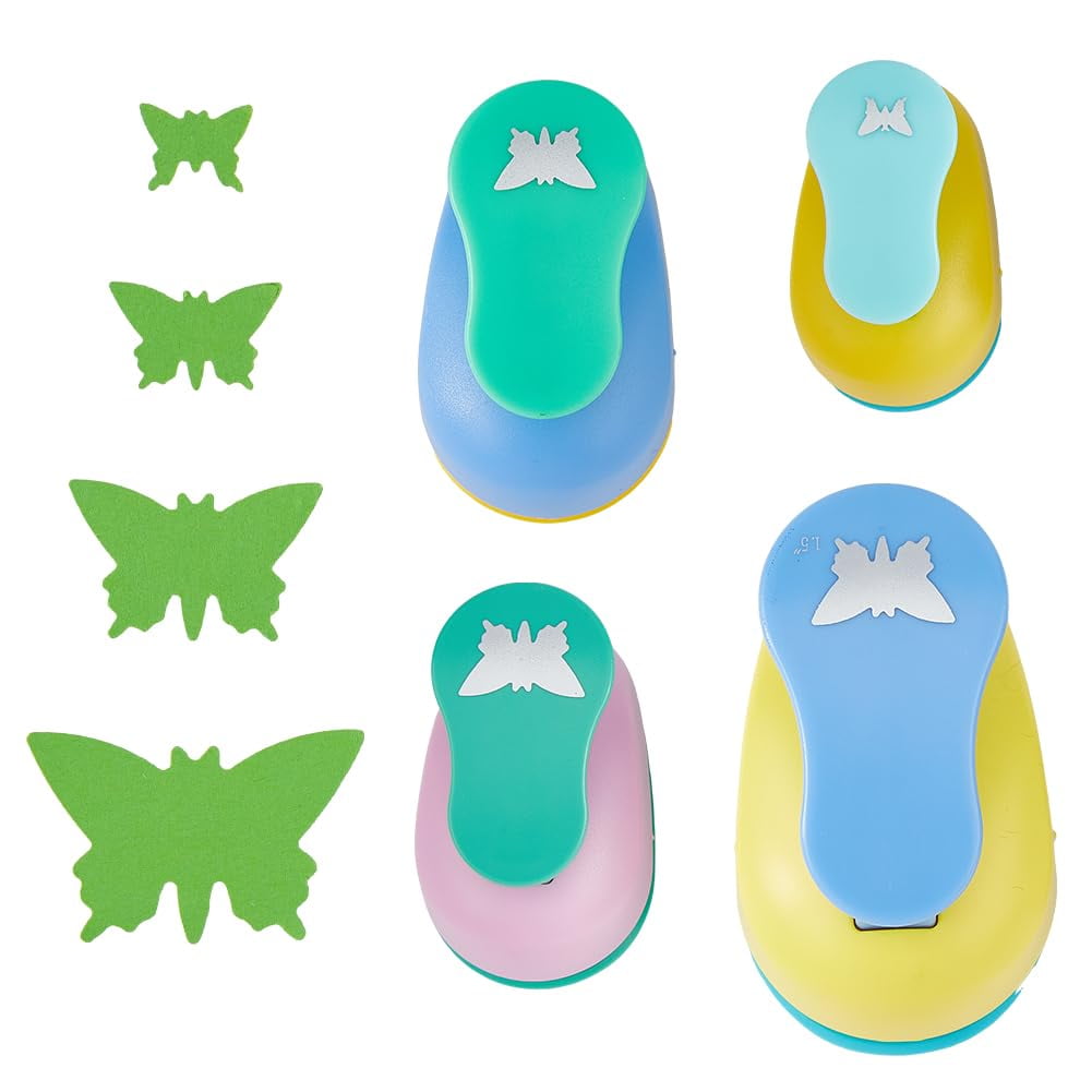 4Pcs 4 Styles Butterfly Shape Craft Punch Single Crafting Scrapbook Punches Plastic Alloy Craft Punch Paper Shaper Scrapbooking Paper Crafts DIY Making Cards Scrapbooking Decorations