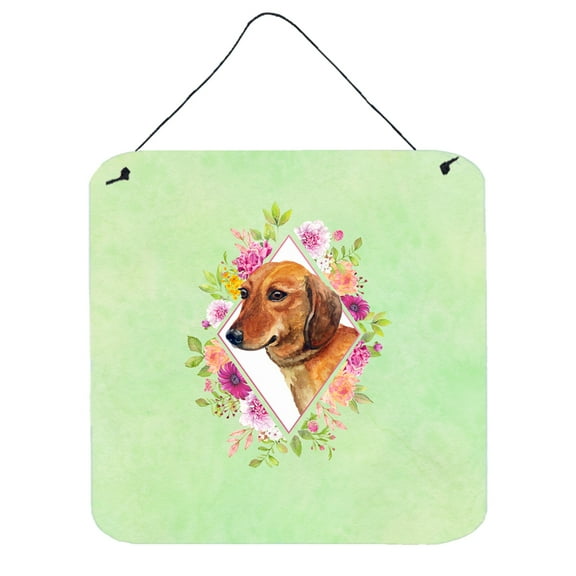 Dachshund Red #1 Green Flowers Wall or Door Hanging Prints