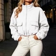 thumbnail image 2 of Pocket Cropped Hoodies for Women Zip Up Long Sleeve Trendy Pullovers Tops Cinched Waist Solid Hooded Sweatshirts Standing Neck Basic 2026 Fall Shopping Wear, 2 of 4