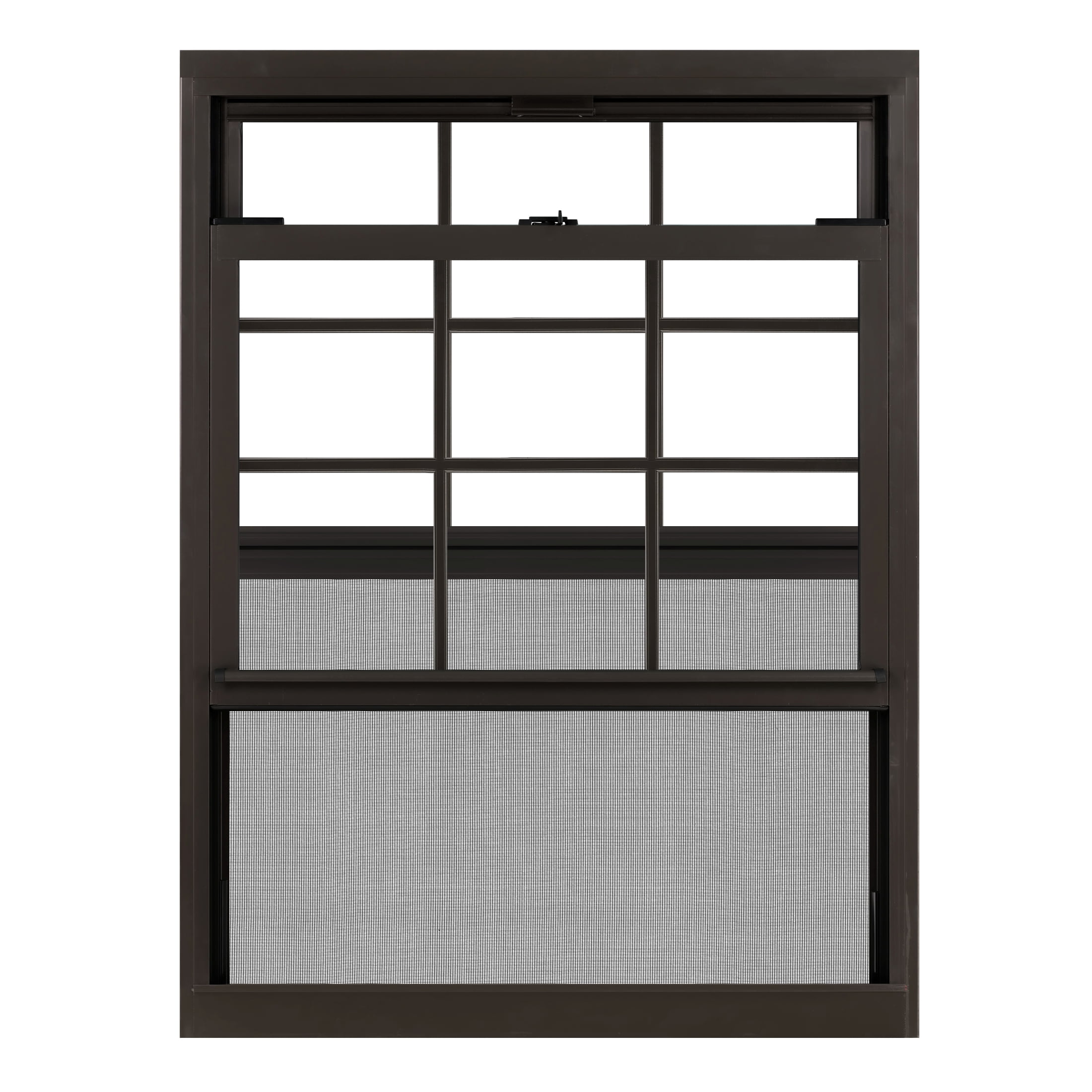 36 in. x 48 in. Brown Aluminum Double Hung Double-Pane Insulated Window with Low-E Glass, Grids and Screen