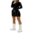 thumbnail image 3 of Robe Moulante Décontractée pour Femmes, Col Rond Contrasté, Manches Évasées, une Pièce, 3 of 5